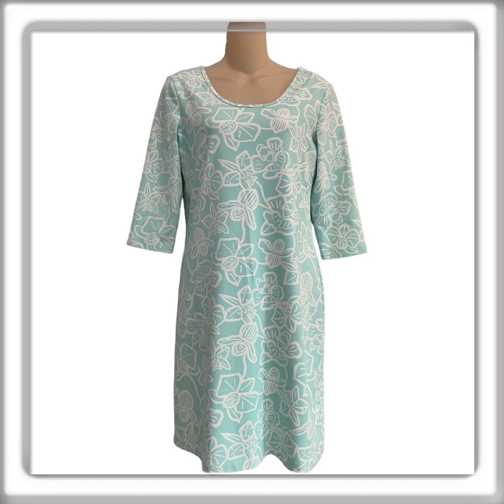 Persifor Kilpatrick Floral Knee Length 3/4 Sleeve Dress Green White Size Medium